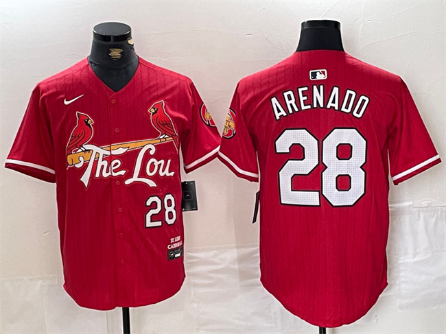 Men's St. Louis Cardinals #28 Nolan Arenado Red 2024 City Connect Stitched Baseball Jersey